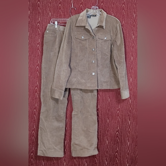 RAFAELLA Pants - REFAELLA 2 Piece Sz 12 Brown Long Sleeve Collared Pocket Women's